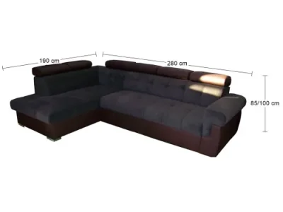 Detail produktu PYKA Atlanta L rohová sedačka s rozkladom a úložným priestorom tmavosivá / hnedá