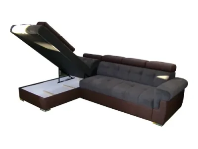 Detail produktu PYKA Atlanta L rohová sedačka s rozkladom a úložným priestorom tmavosivá / hnedá