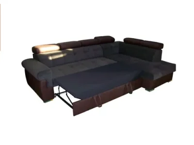 Detail produktu PYKA Atlanta P rohová sedačka s rozkladom a úložným priestorom tmavosivá / hnedá