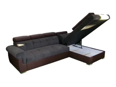 Detail produktu PYKA Atlanta P rohová sedačka s rozkladom a úložným priestorom tmavosivá / hnedá