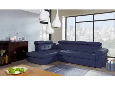 PYKA Atlanta L kožená rohová sedačka s rozkladom modrá