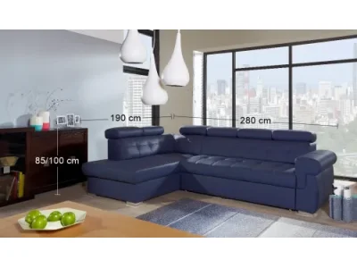 Detail produktu PYKA Atlanta L kožená rohová sedačka s rozkladom modrá