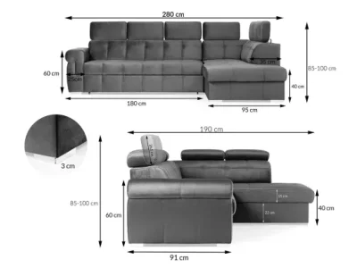 Detail produktu PYKA Atlanta L kožená rohová sedačka s rozkladom modrá