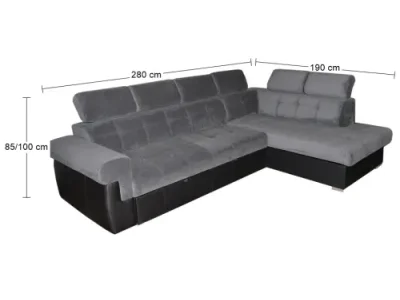Detail produktu PYKA Atlanta P rohová sedačka s rozkladom a úložným priestorom sivá / čierna