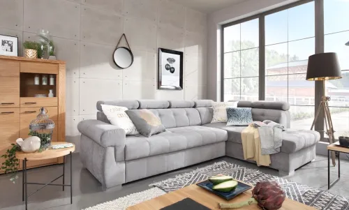 PYKA Atlanta P rohová sedačka s rozkladom a úložným priestorom svetlosivá (Gusto 82)