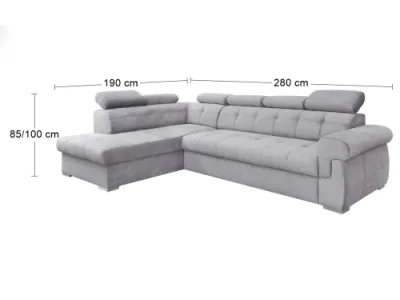 Detail produktu PYKA Atlanta L rohová sedačka s rozkladom a úložným priestorom svetlosivá (Gusto 82)
