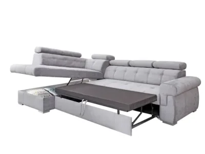 Detail produktu PYKA Atlanta L rohová sedačka s rozkladom a úložným priestorom svetlosivá (Gusto 82)