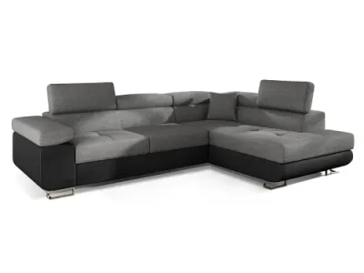 Detail produktu NABBI Almero P rohová sedačka s rozkladom a úložným priestorom svetlosivá (Sawana 21) / čierna (Soft 11)