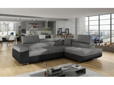 NABBI Almero P rohová sedačka s rozkladom a úložným priestorom svetlosivá (Sawana 21) / čierna (Soft 11)