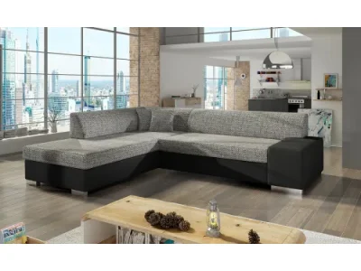NABBI Pinero L rohová sedačka s rozkladom a úložným priestorom sivá (Berlin 01) / čierna (Soft 11)