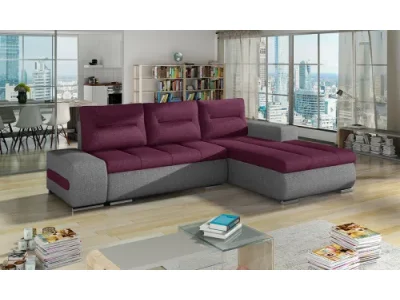 NABBI Otelo P rohová sedačka s rozkladom a úložným priestorom tmavoružová (Lars 68) / sivá (Lars 98)