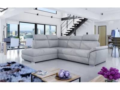 NABBI Leren L rohová sedačka s rozkladom a úložným priestorom svetlosivá (Sawana 21)