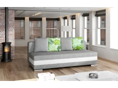 NABBI Copparo rozkladacia pohovka s úložným priestorom svetlosivá / biela / vzor