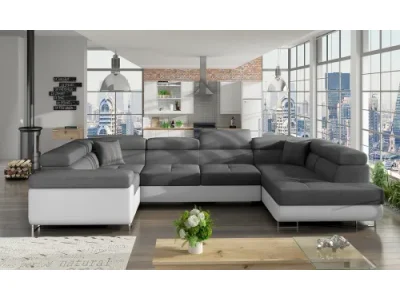 NABBI Licaro U L rohová sedačka u s rozkladom a úložným priestorom sivá / biela