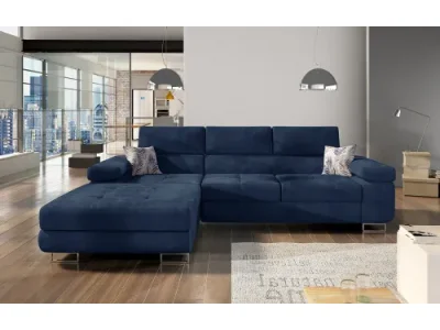 NABBI Alkazar L rohová sedačka s rozkladom a úložným priestorom tmavomodrá / vzor
