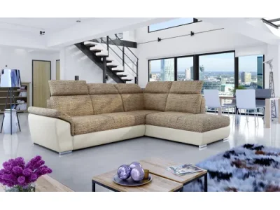 NABBI Leren P rohová sedačka s rozkladom a úložným priestorom cappuccino / béžová