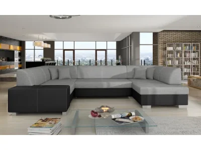 NABBI Halvega L rohová sedačka u s rozkladom a úložným priestorom svetlosivá / čierna
