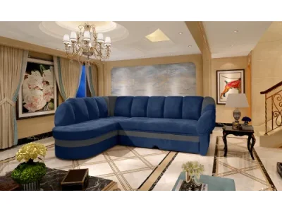 NABBI Belluno L rohová sedačka s rozkladom a úložným priestorom tmavomodrá / tmavosivá