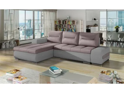 NABBI Otelo L rohová sedačka s rozkladom a úložným priestorom ružová / svetlosivá