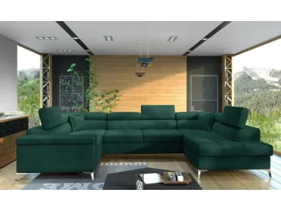 NABBI Torres U L rohová sedačka u s rozkladom a úložným priestorom tmavozelená