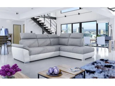 NABBI Leren P rohová sedačka s rozkladom a úložným priestorom svetlosivá / biela