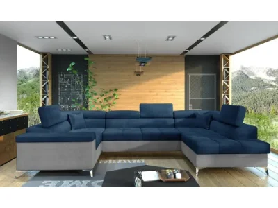 NABBI Torres U L rohová sedačka u s rozkladom a úložným priestorom tmavomodrá / svetlosivá