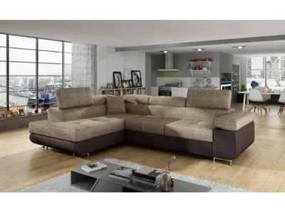 NABBI Almero L rohová sedačka s rozkladom a úložným priestorom cappuccino / tmavohnedá