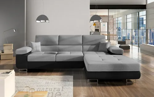 NABBI Alkazar P rohová sedačka s rozkladom a úložným priestorom svetlosivá (Monolith 84) / čierna (Monolith 97)