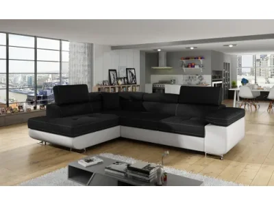 NABBI Almero L rohová sedačka s rozkladom a úložným priestorom čierna / biela