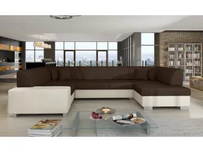 NABBI Halvega L rohová sedačka u s rozkladom a úložným priestorom tmavohnedá / béžová