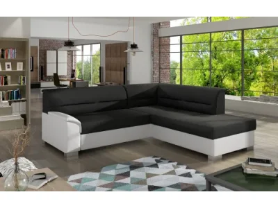 NABBI Balmi P rohová sedačka s rozkladom a úložným priestorom čierna (Sawana 14) / biela (Soft 17)