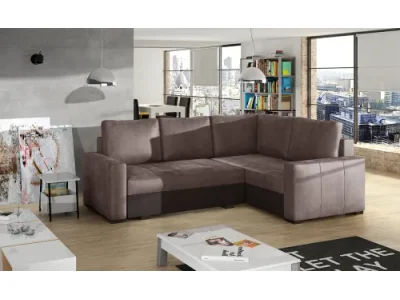 NABBI Castelo P rohová sedačka s rozkladom a úložným priestorom hnedá / tmavohnedá