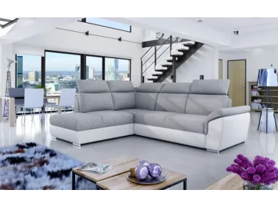 NABBI Leren L rohová sedačka s rozkladom a úložným priestorom svetlosivá / biela