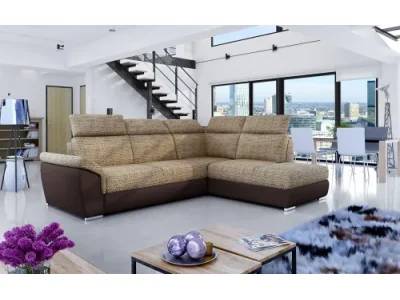 NABBI Leren P rohová sedačka s rozkladom a úložným priestorom cappuccino / tmavohnedá