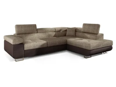 Detail produktu NABBI Almero P rohová sedačka s rozkladom a úložným priestorom cappuccino / tmavohnedá