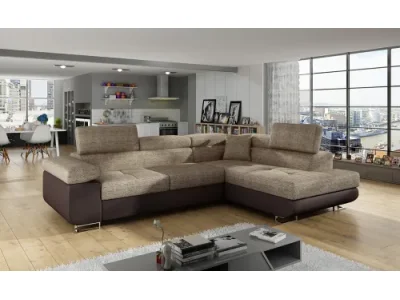 NABBI Almero P rohová sedačka s rozkladom a úložným priestorom cappuccino / tmavohnedá