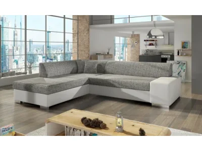 NABBI Pinero L rohová sedačka s rozkladom a úložným priestorom sivá / biela