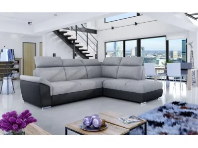 NABBI Leren P rohová sedačka s rozkladom a úložným priestorom svetlosivá / čierna