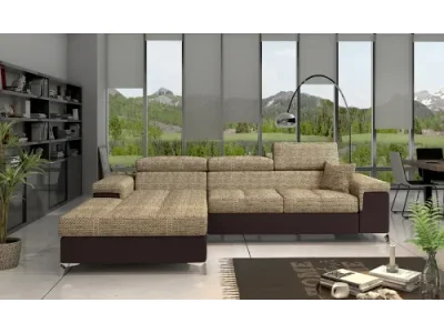 NABBI Rosino L rohová sedačka s rozkladom a úložným priestorom cappuccino / tmavohnedá