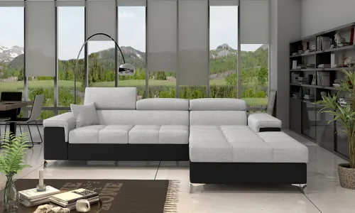 NABBI Rosino P rohová sedačka s rozkladom a úložným priestorom svetlosivá / čierna