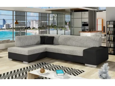 NABBI Ferol L rohová sedačka s rozkladom a úložným priestorom sivá (Berlin 01) / čierna (Soft 11)