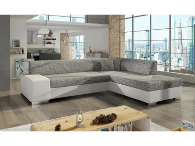 NABBI Pinero P rohová sedačka s rozkladom a úložným priestorom sivá / biela