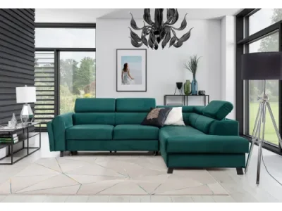 NABBI Korense P rohová sedačka s rozkladom a úložným priestorom tmavozelená