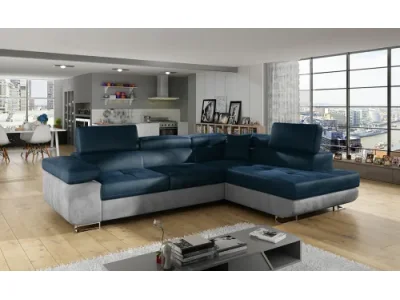 NABBI Almero P rohová sedačka s rozkladom a úložným priestorom tmavomodrá / svetlosivá