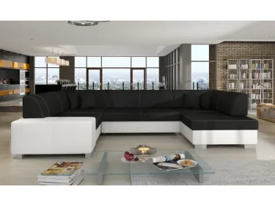 NABBI Halvega L rohová sedačka u s rozkladom a úložným priestorom čierna / biela