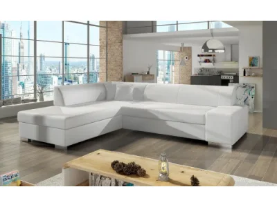 NABBI Pinero L rohová sedačka s rozkladom a úložným priestorom biela