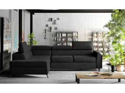 NABBI Korense L rohová sedačka s rozkladom a úložným priestorom čierna (Velvet Mat 99)