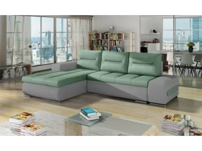 NABBI Otelo L rohová sedačka s rozkladom a úložným priestorom mentolová / svetlosivá