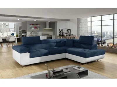 NABBI Almero P rohová sedačka s rozkladom a úložným priestorom tmavomodrá / biela