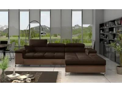 NABBI Rosino P rohová sedačka s rozkladom a úložným priestorom tmavohnedá / hnedá